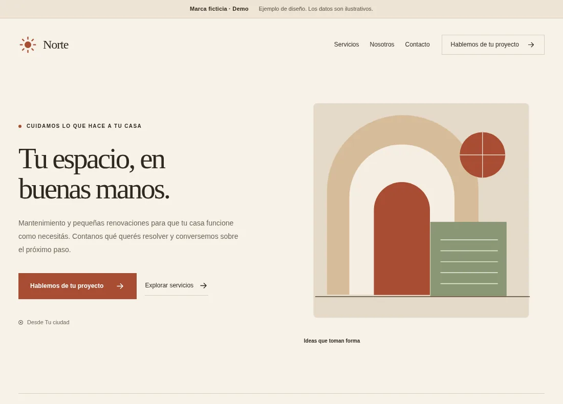 Página Norte: diseño cálido, ilustración arquitectónica y servicios a domicilio